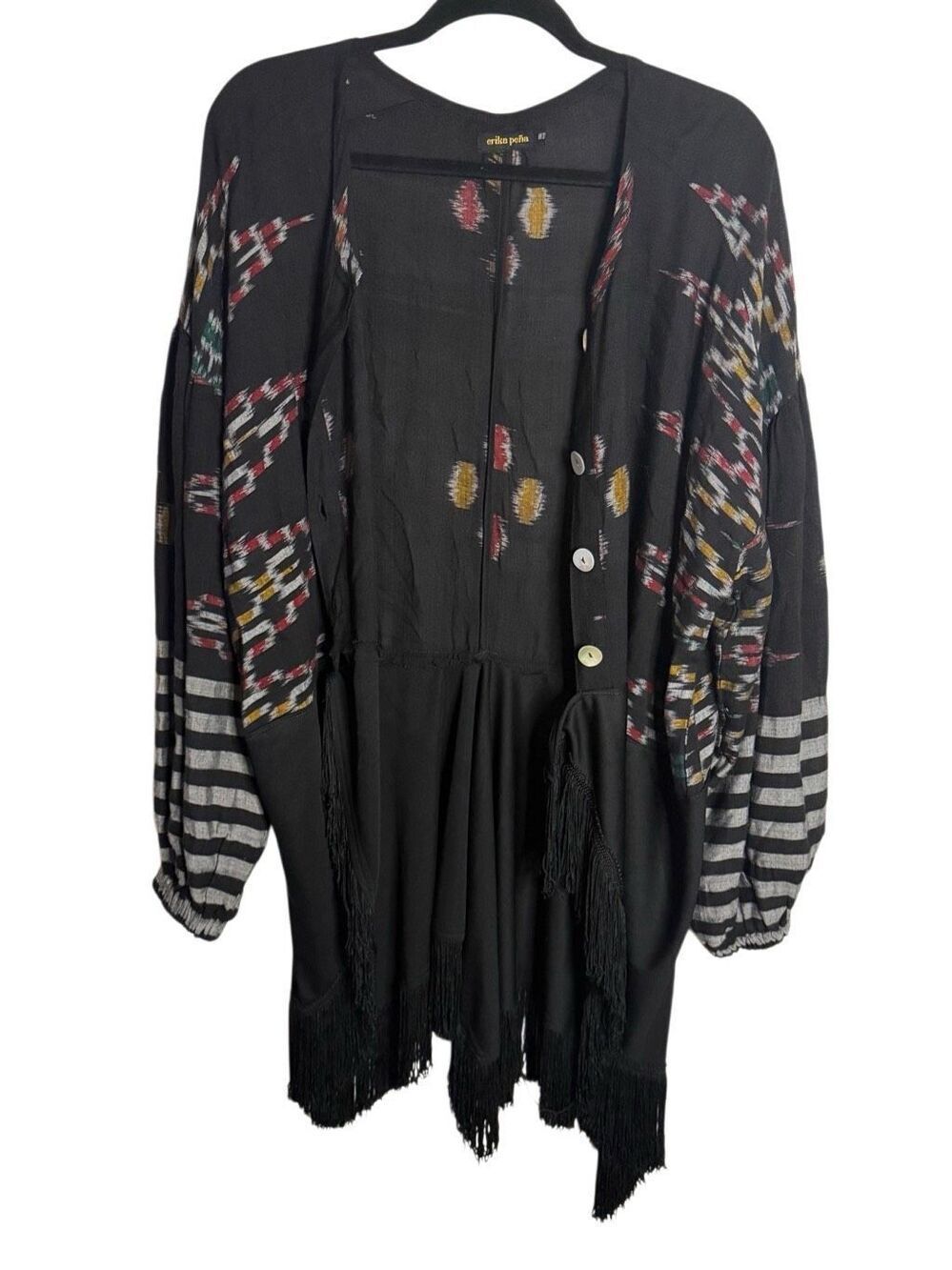 Erika Pena Boho Balloon Sleeve Fringe Shacket One Size